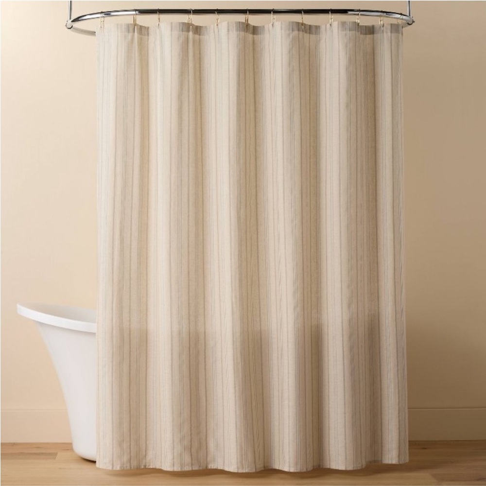 HEARTH & HAND NWT vertical stripe shower curtain -green/cream